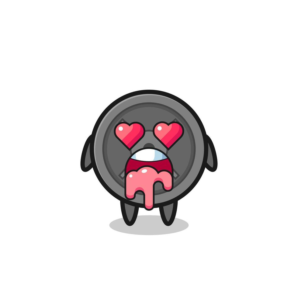 the falling in love expression of a cute barbell plate with heart shaped eyes vector