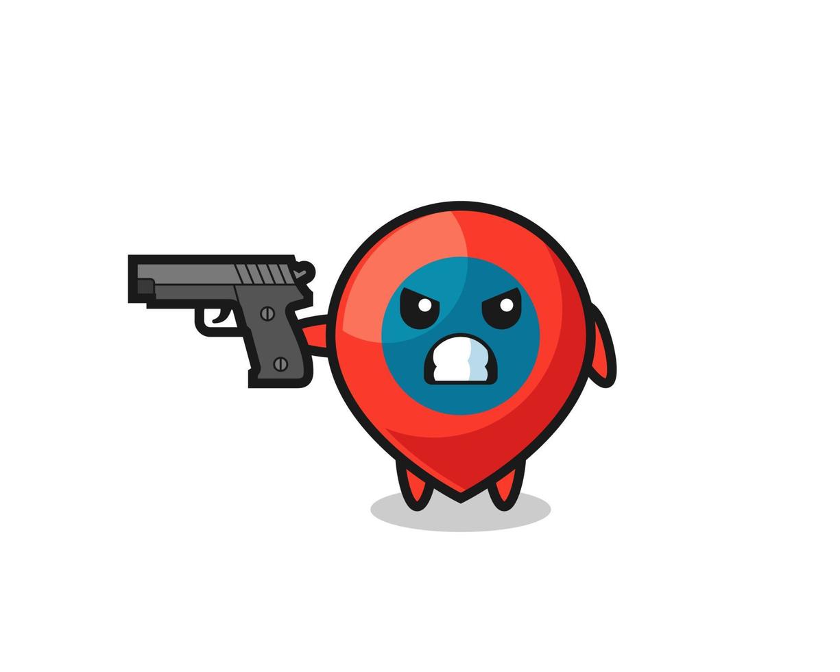 the cute location symbol character shoot with a gun vector