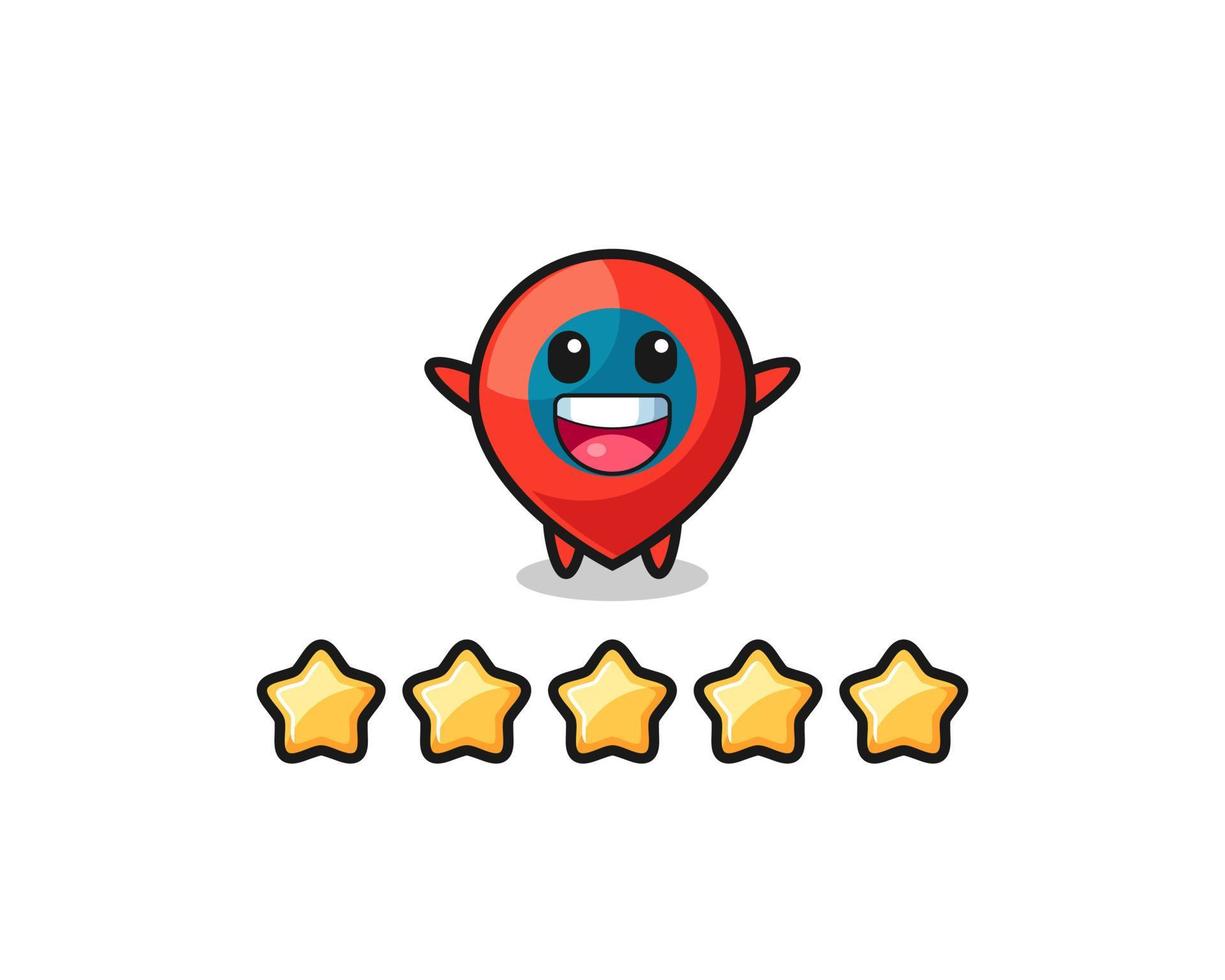 the illustration of customer best rating, location symbol cute character with 5 stars vector