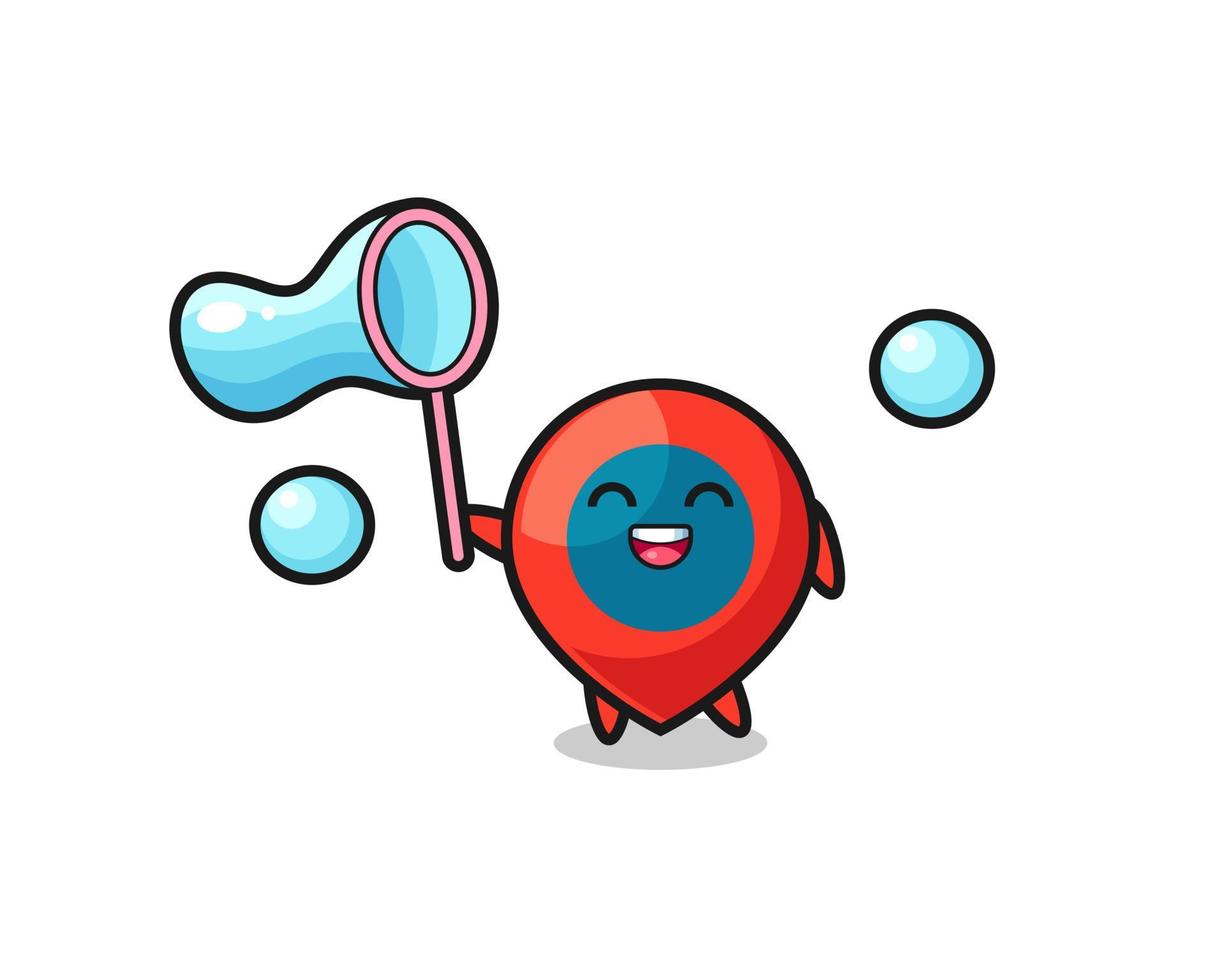 dibujos animados de símbolo de ubicación feliz jugando pompa de jabón vector
