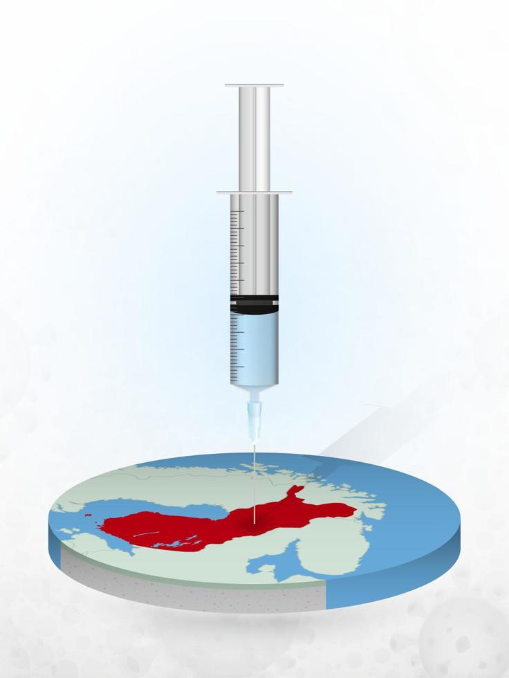 Vaccination of Finland, injection of a syringe into a map of Finland. vector