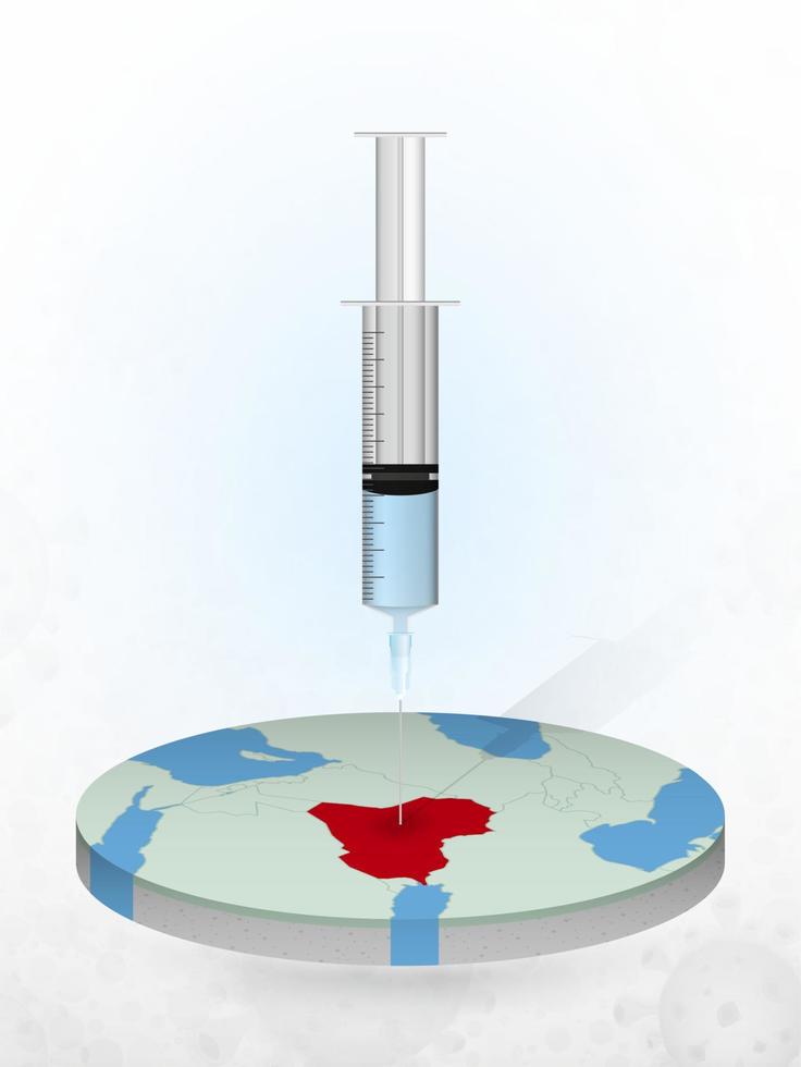 Vaccination of Iraq, injection of a syringe into a map of Iraq. vector