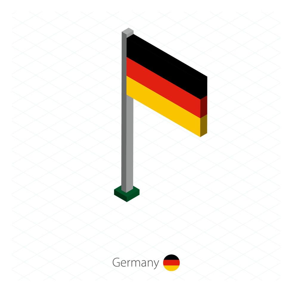 bandera de alemania en asta de bandera en dimensión isométrica. vector