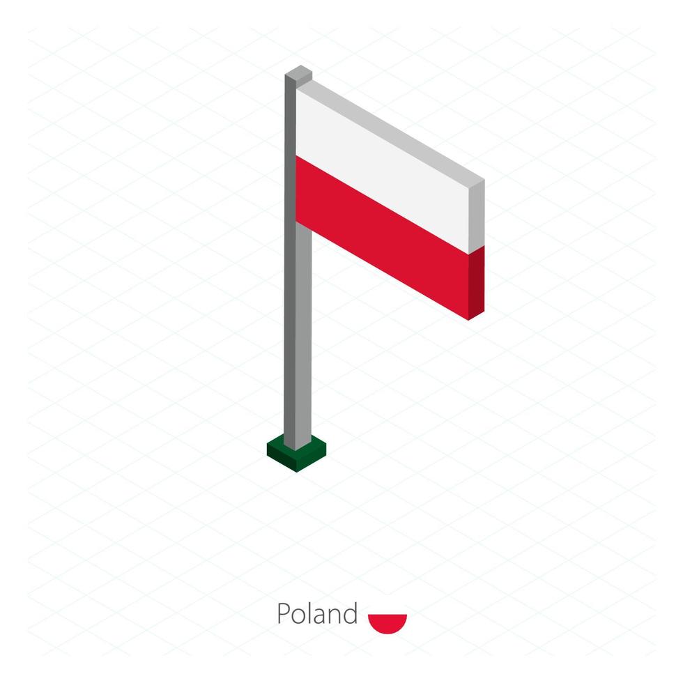 bandera de polonia en asta de bandera en dimensión isométrica. vector