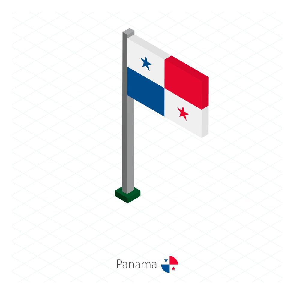 bandera de panamá en asta de bandera en dimensión isométrica. vector