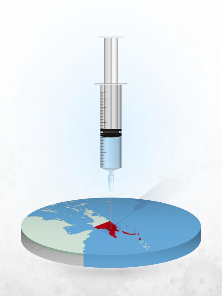 Vaccination of Papua New Guinea, injection of a syringe into a map of Papua New Guinea. vector