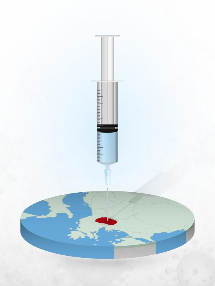vacunación de macedonia, inyección de una jeringa en un mapa de macedonia. vector