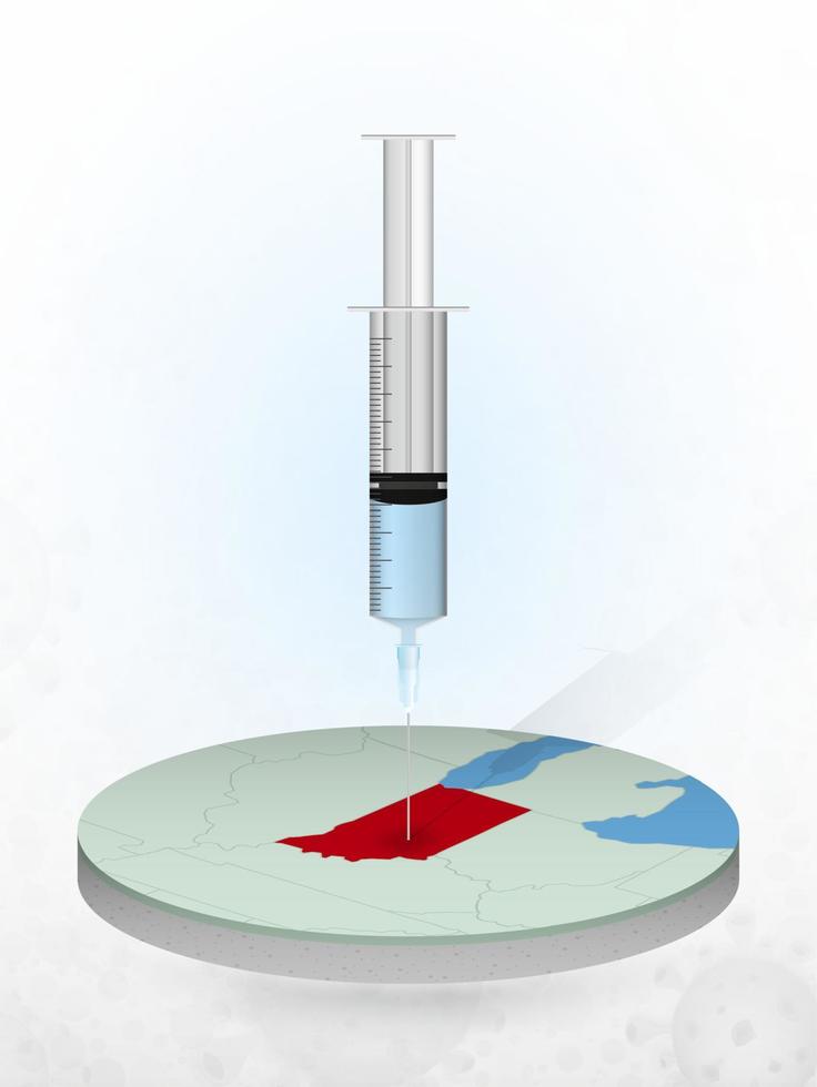 Vaccination of Indiana, injection of a syringe into a map of Indiana. vector