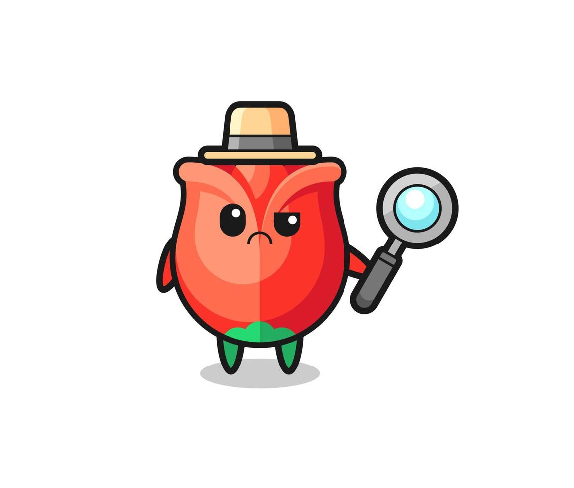 the mascot of cute rose as a detective vector