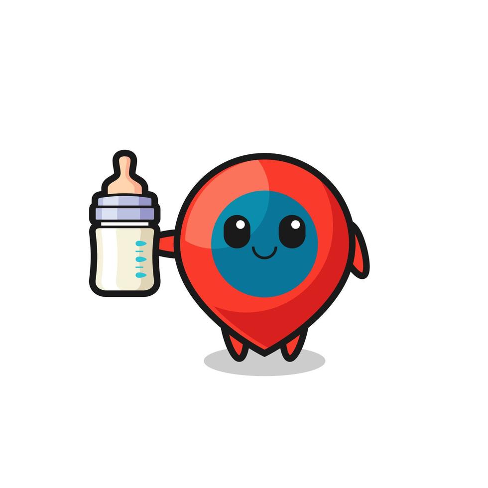 baby location symbol cartoon character with milk bottle vector