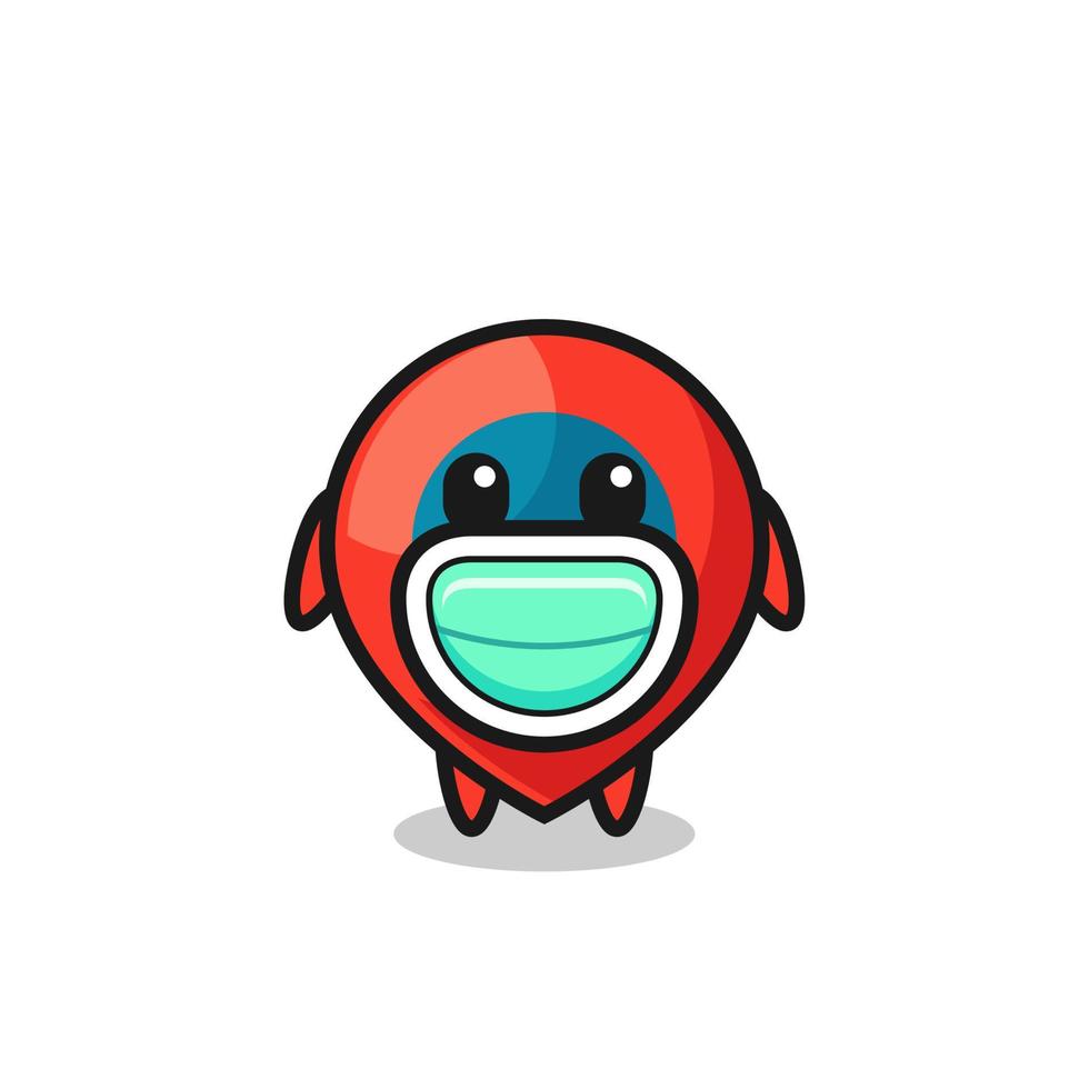 cute location symbol cartoon wearing a mask vector