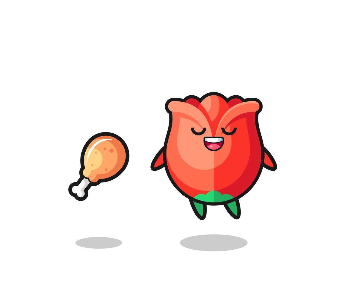 cute rose floating and tempted because of fried chicken vector