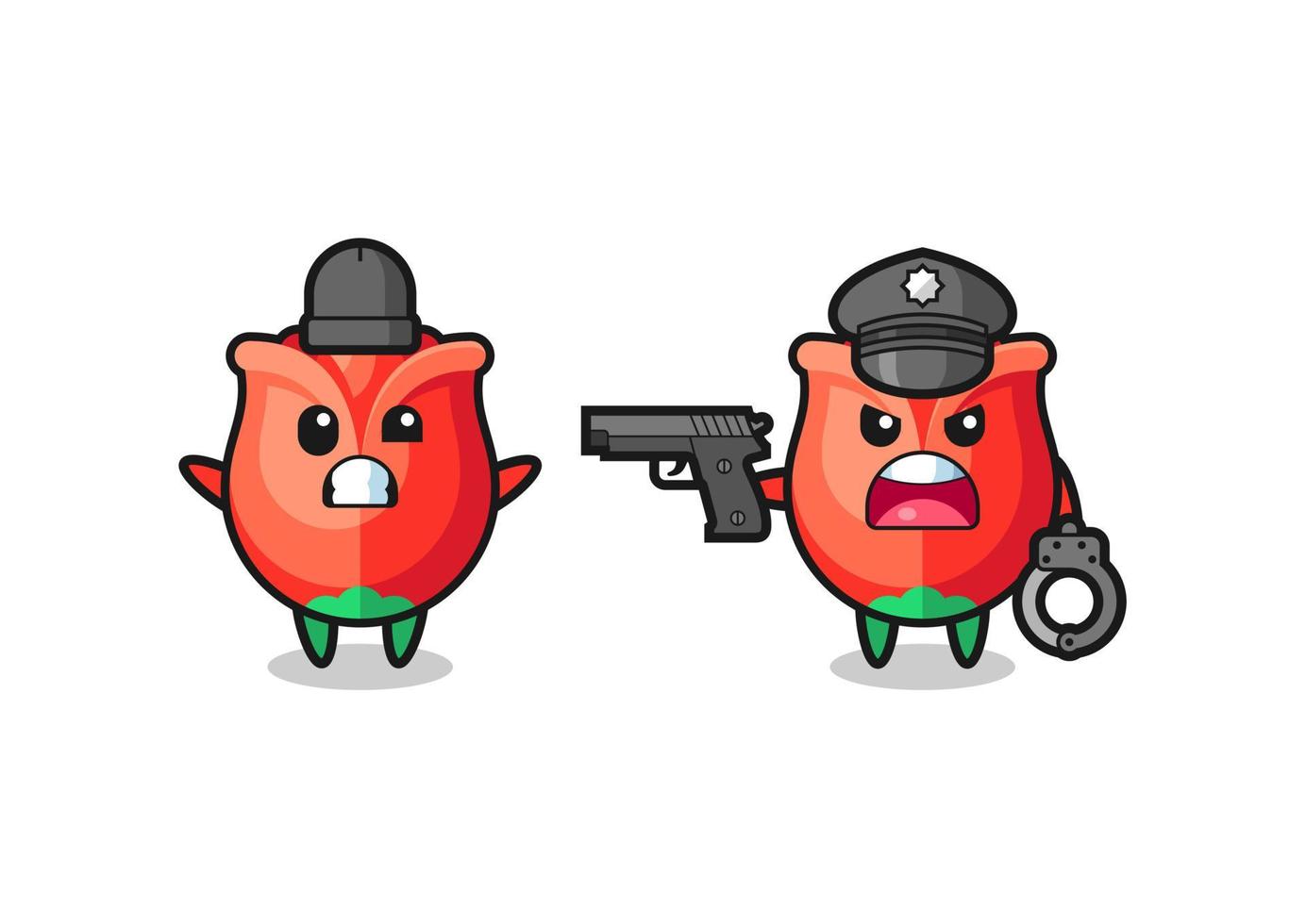 illustration of rose robber with hands up pose caught by police vector