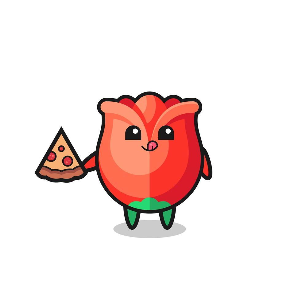 cute rose cartoon eating pizza vector