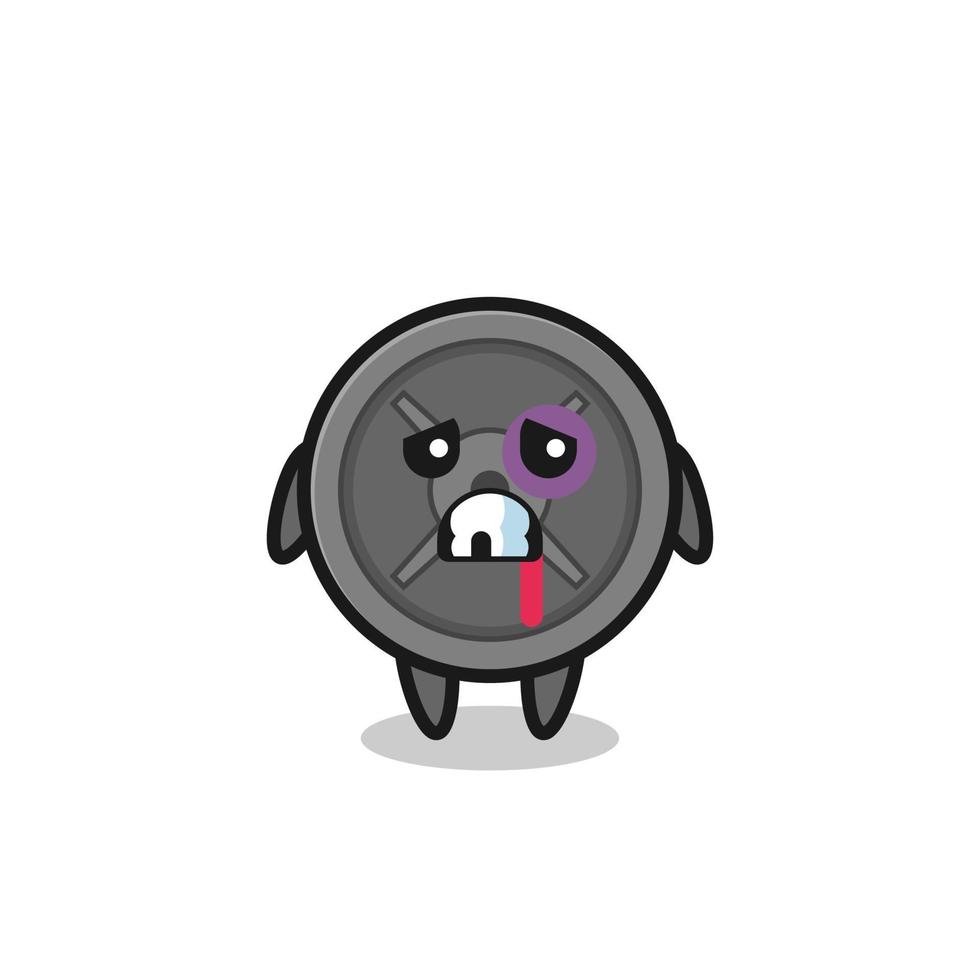 injured barbell plate character with a bruised face vector