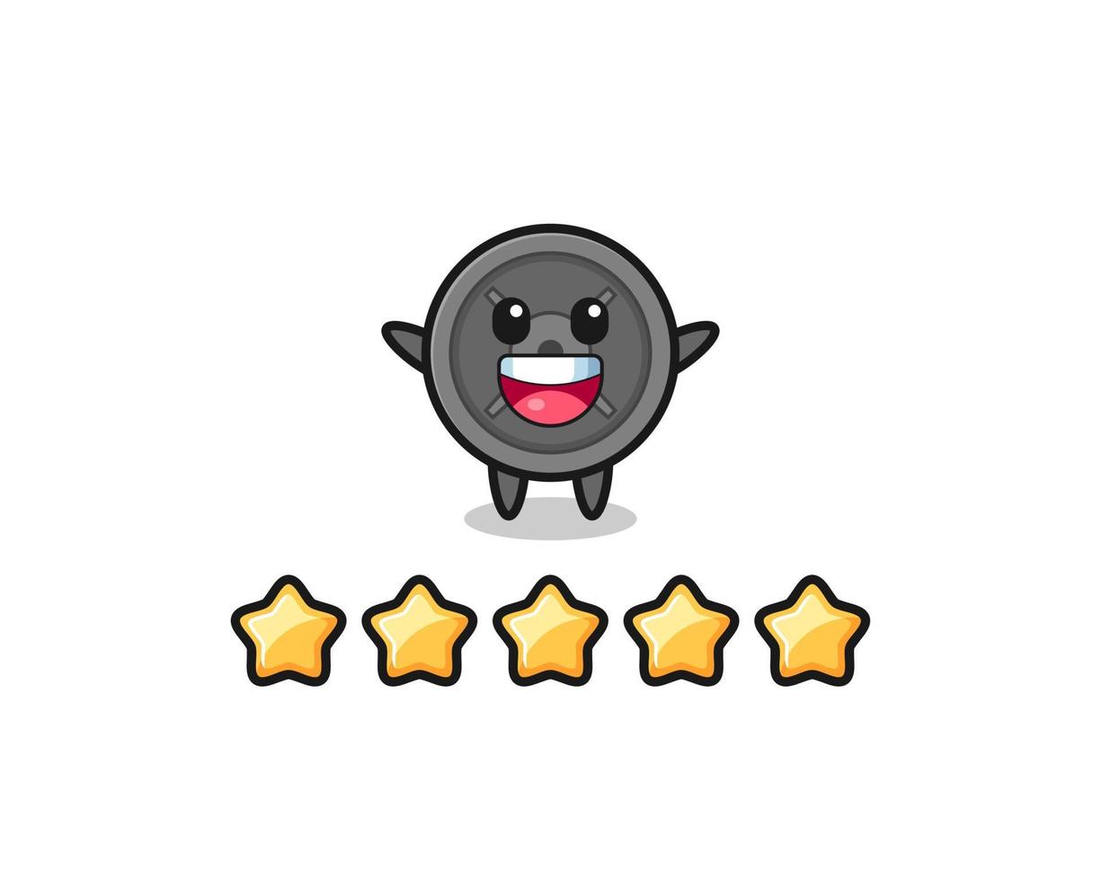 the illustration of customer best rating, barbell plate cute character with 5 stars vector
