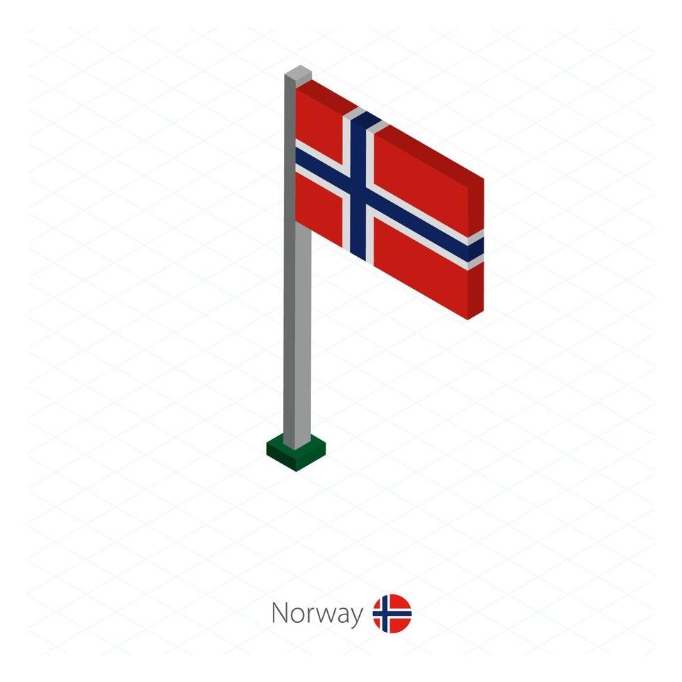 Norway Flag on Flagpole in Isometric dimension. vector