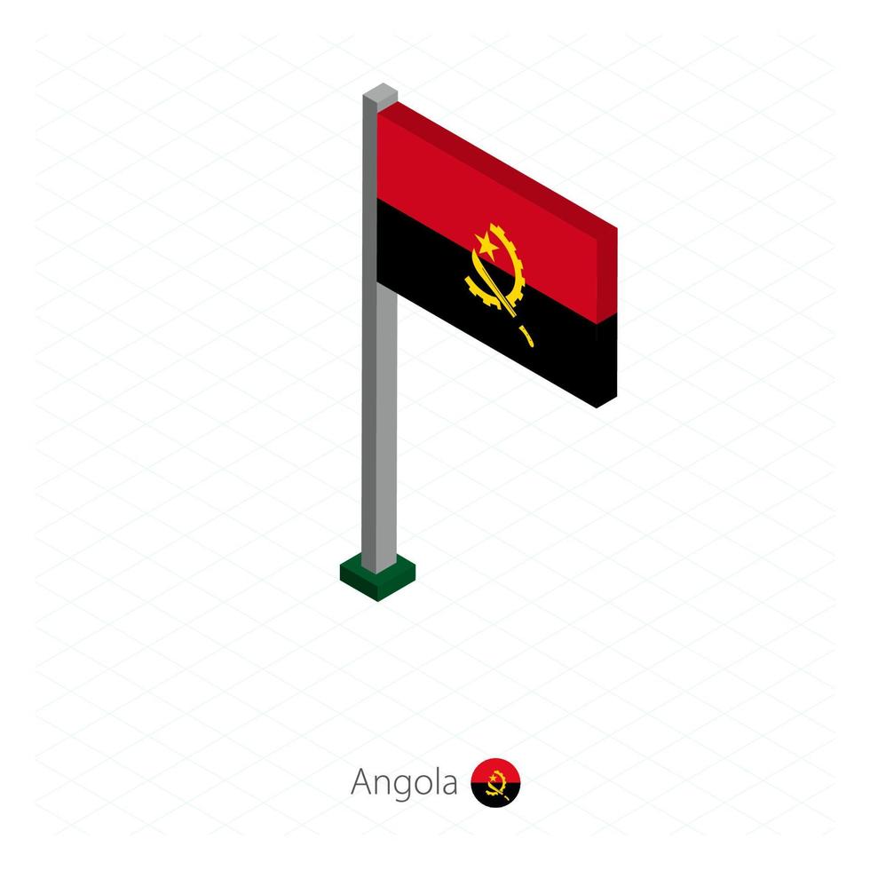 Angola Flag on Flagpole in Isometric dimension. vector