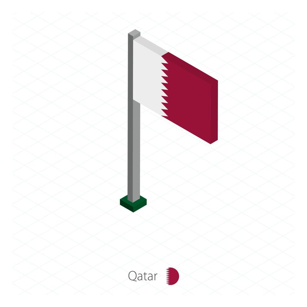 Qatar Flag on Flagpole in Isometric dimension. vector