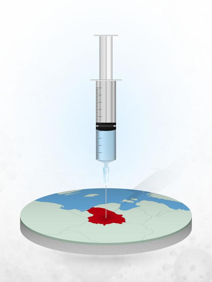 Vaccination of Lithuania, injection of a syringe into a map of Lithuania. vector