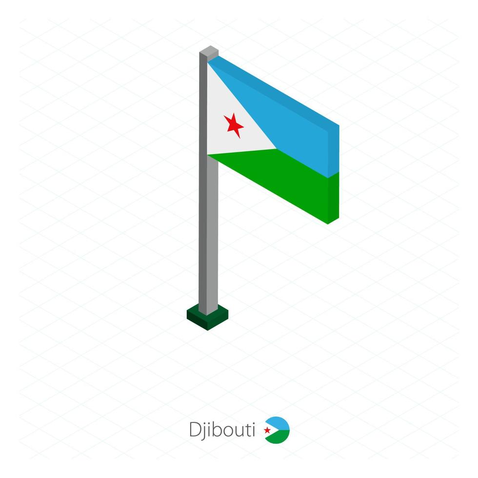 bandera de djibouti en asta de bandera en dimensión isométrica. vector