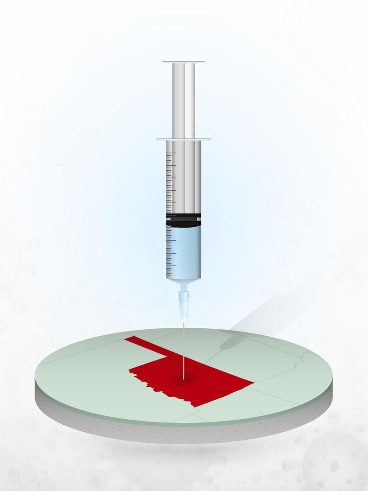 Vaccination of Oklahoma, injection of a syringe into a map of Oklahoma. vector