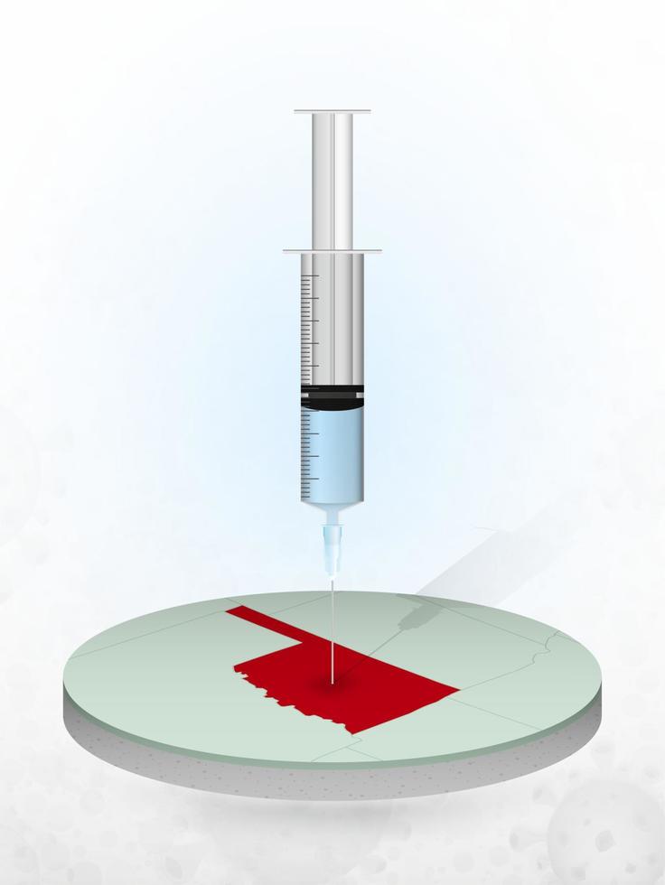vacunación de oklahoma, inyección de una jeringa en un mapa de oklahoma. vector