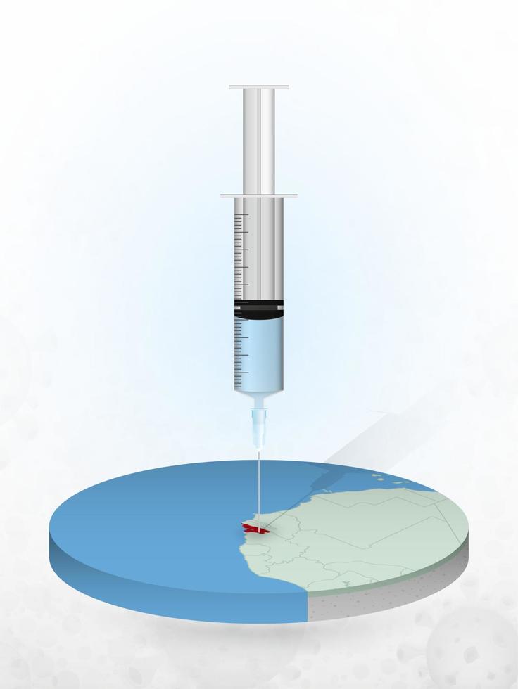 Vaccination of Guinea-Bissau, injection of a syringe into a map of Guinea-Bissau. vector