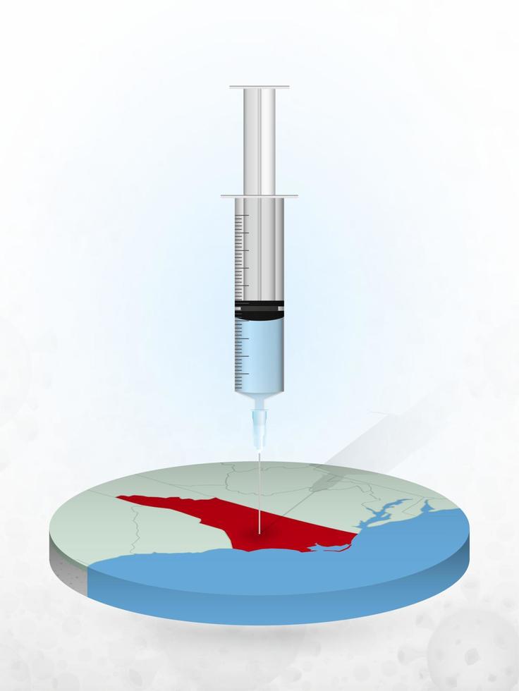 Vaccination of North Carolina, injection of a syringe into a map of North Carolina. vector