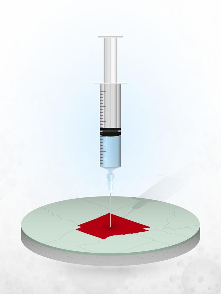 Vaccination of Arkansas, injection of a syringe into a map of Arkansas. vector