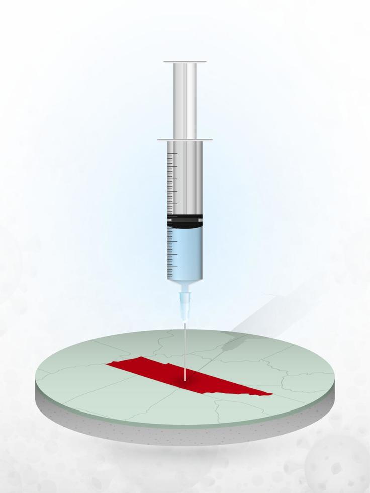 Vaccination of Tennessee, injection of a syringe into a map of Tennessee. vector
