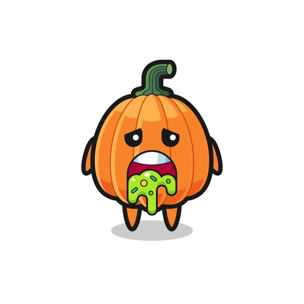 the cute pumpkin character with puke vector