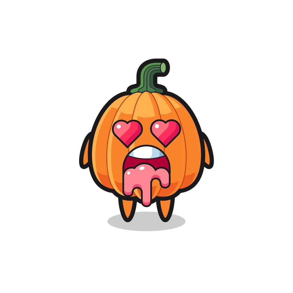 the falling in love expression of a cute pumpkin with heart shaped eyes vector