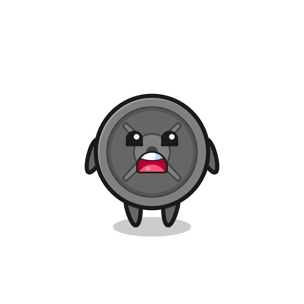 barbell plate illustration with apologizing expression, saying I am sorry vector