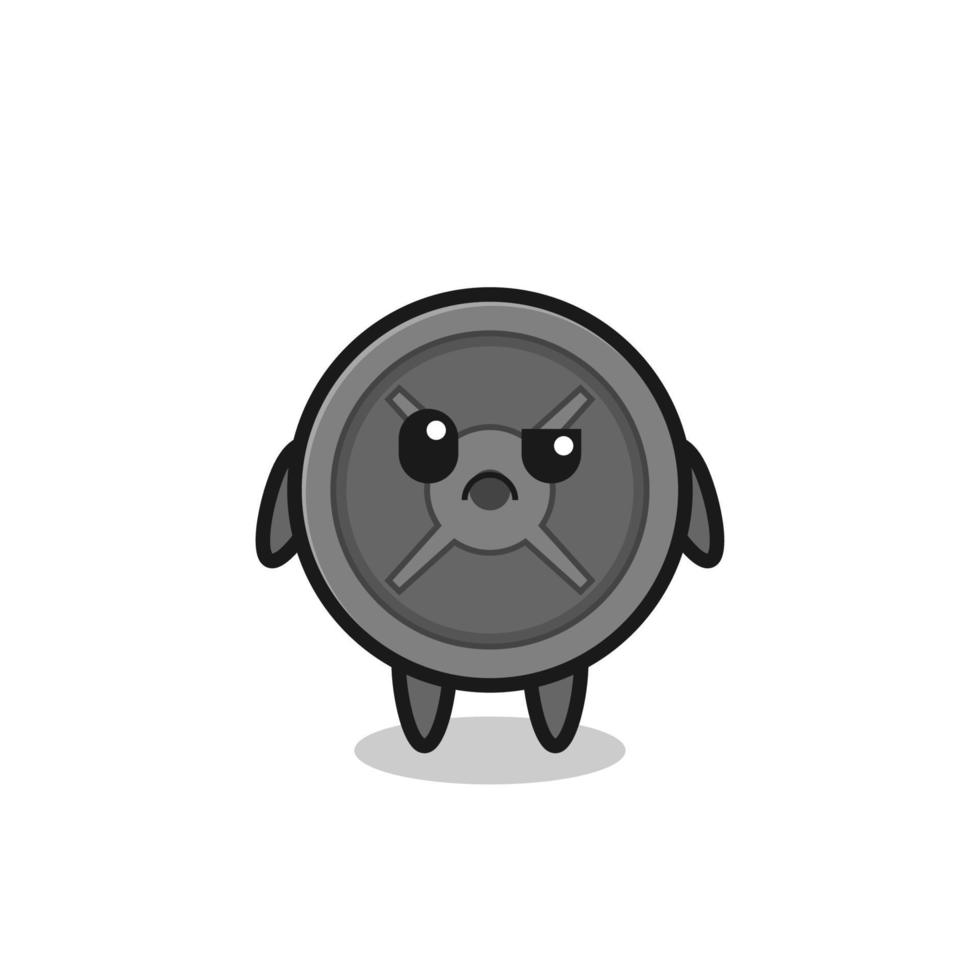 the mascot of the barbell plate with sceptical face vector