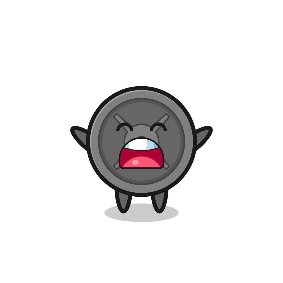 cute barbell plate mascot with a yawn expression vector