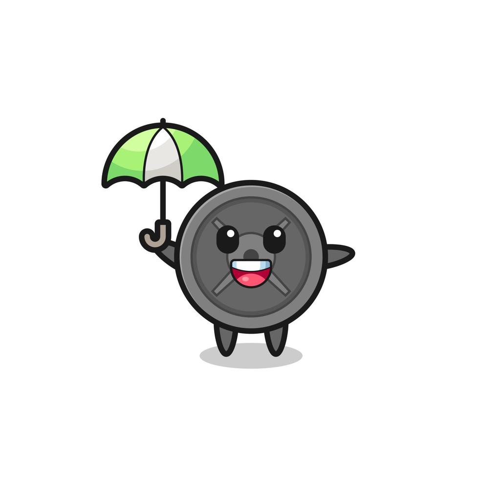 cute barbell plate illustration holding an umbrella vector