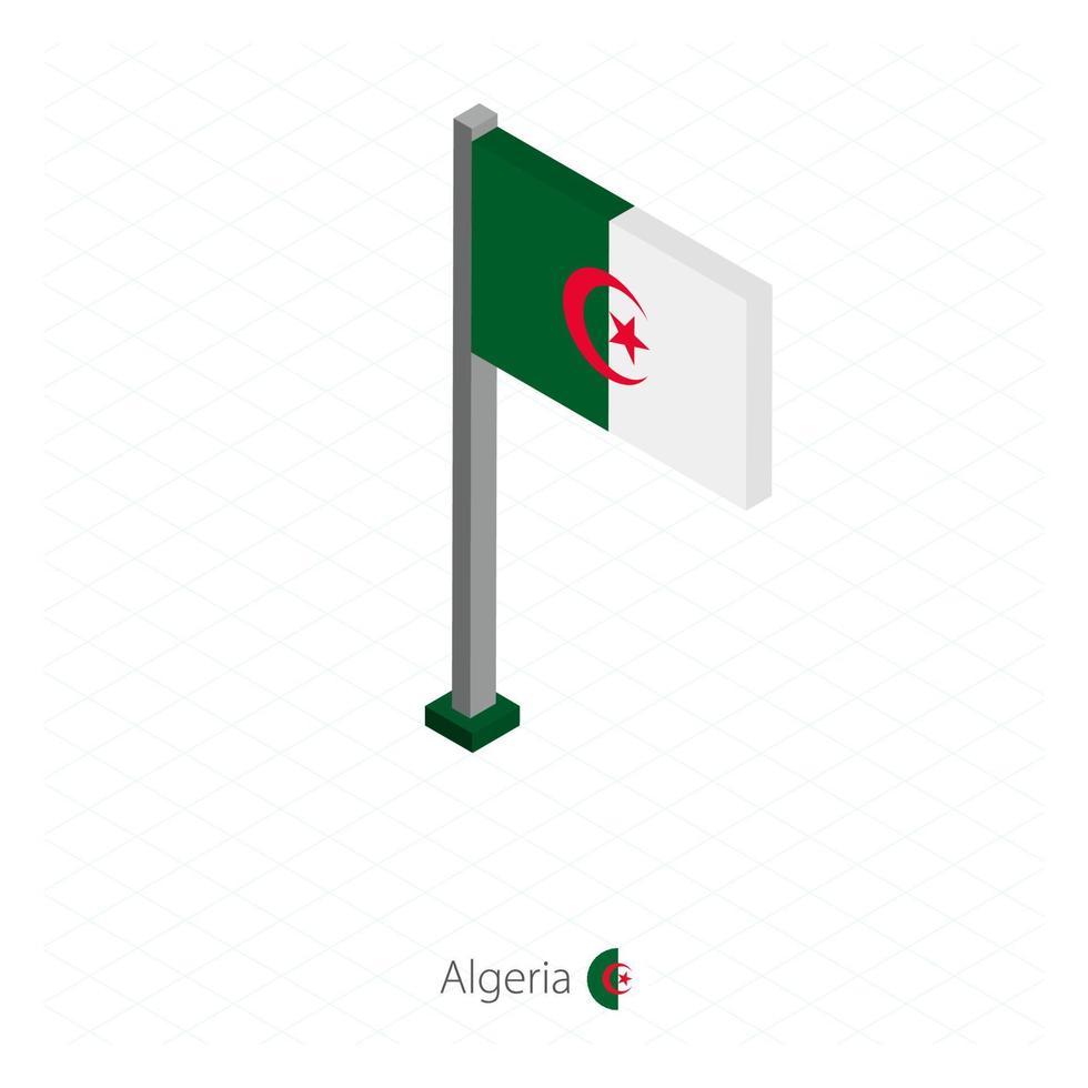 bandera de argelia en asta de bandera en dimensión isométrica. vector