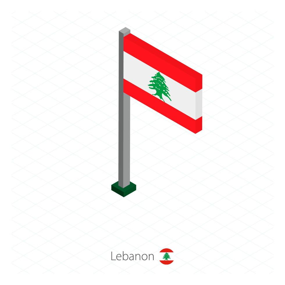 bandera de líbano en asta de bandera en dimensión isométrica. vector