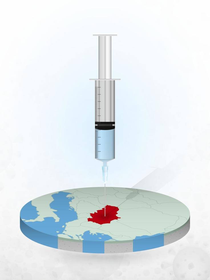vacunación de serbia, inyección de una jeringa en un mapa de serbia. vector