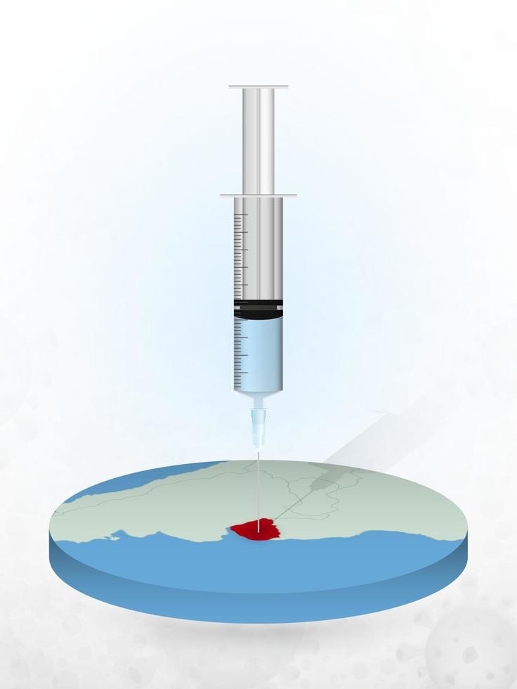 Vaccination of Uruguay, injection of a syringe into a map of Uruguay. vector