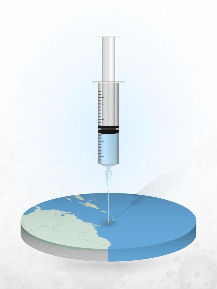 Vaccination of Saint Lucia, injection of a syringe into a map of Saint Lucia. vector