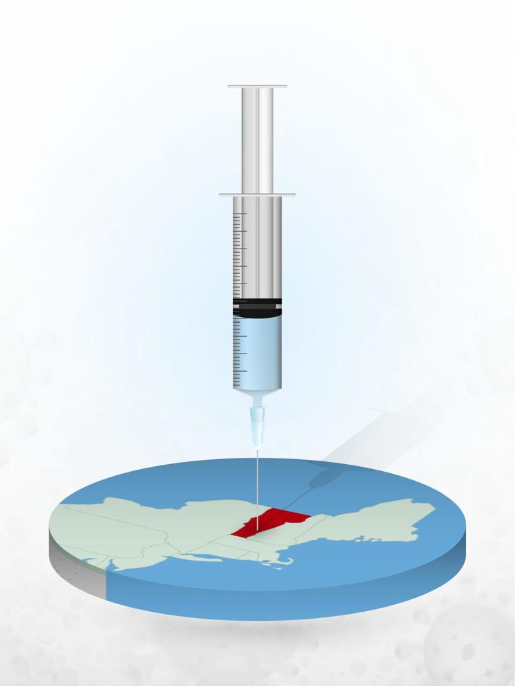 vacunación de vermont, inyección de una jeringa en un mapa de vermont. vector