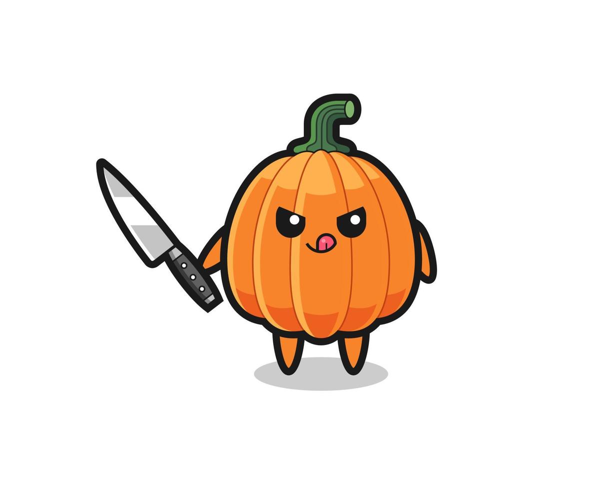 cute pumpkin mascot as a psychopath holding a knife vector