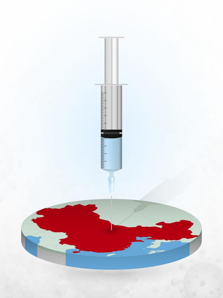 Vaccination of China, injection of a syringe into a map of China. vector
