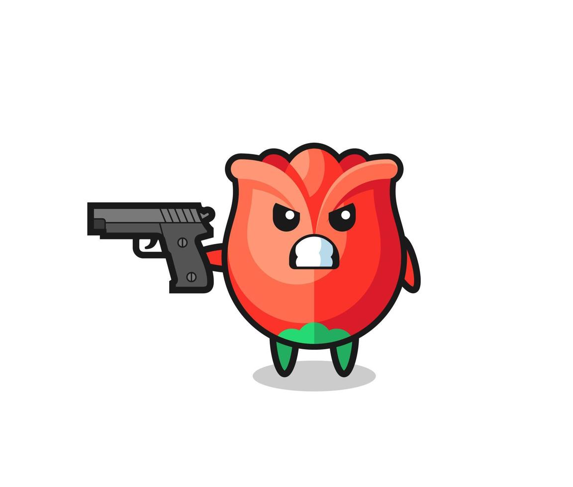 the cute rose character shoot with a gun vector