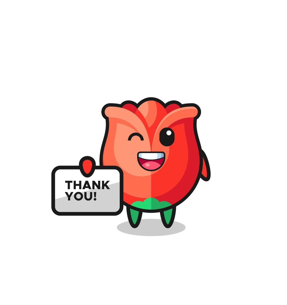 the mascot of the rose holding a banner that says thank you vector