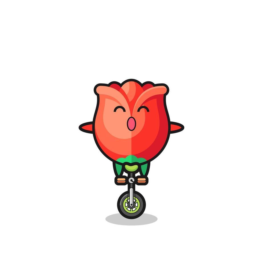 The cute rose character is riding a circus bike vector