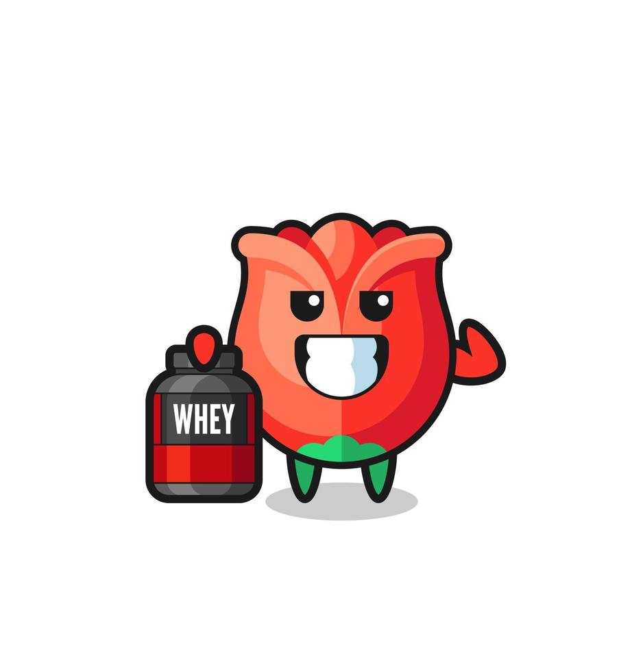 the muscular rose character is holding a protein supplement vector