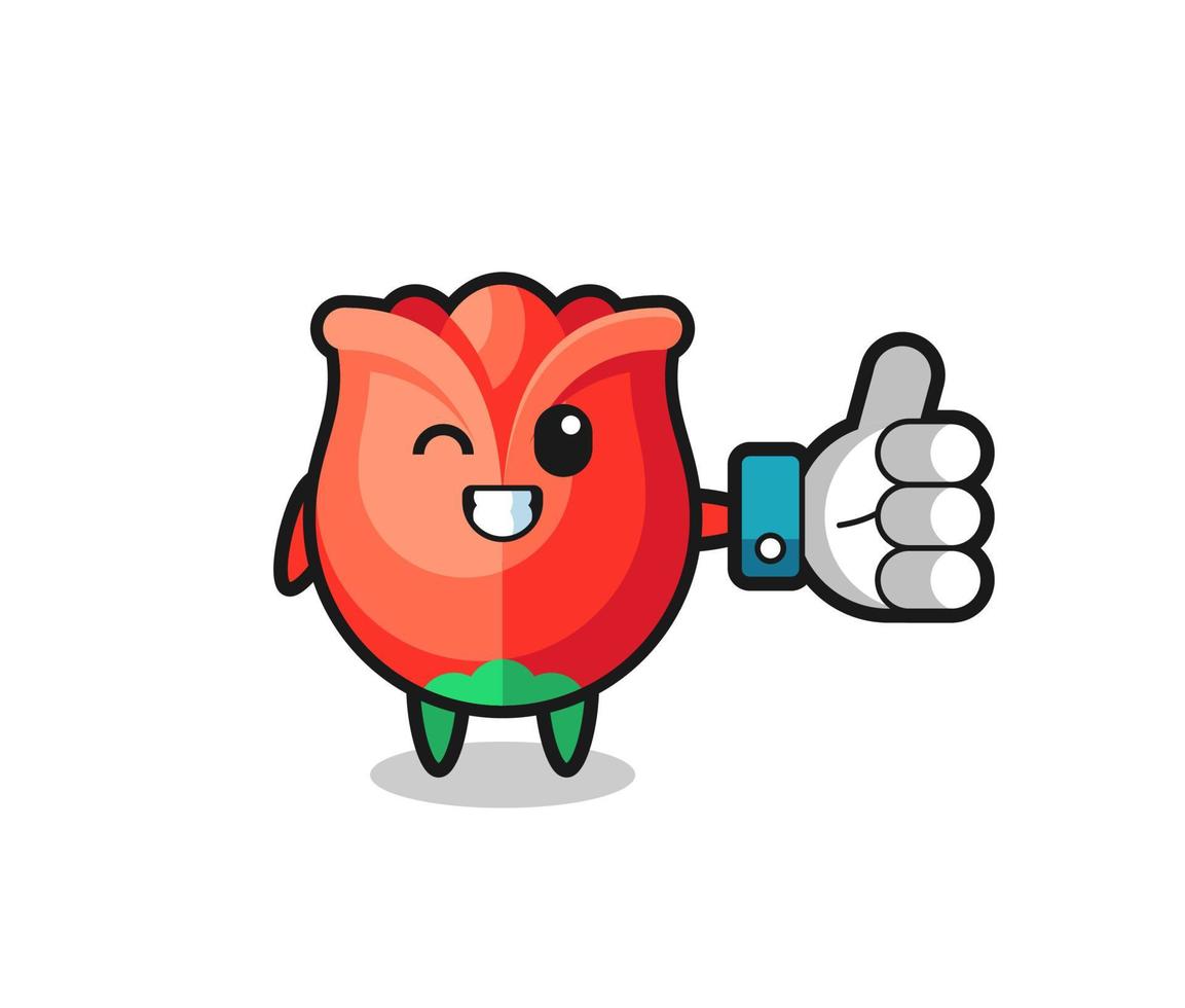 cute rose with social media thumbs up symbol vector
